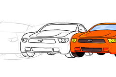 Автомобили: рисуем Форд Мустанг — вариант №2 Вторая инструкция по рисованию Ford Mustang